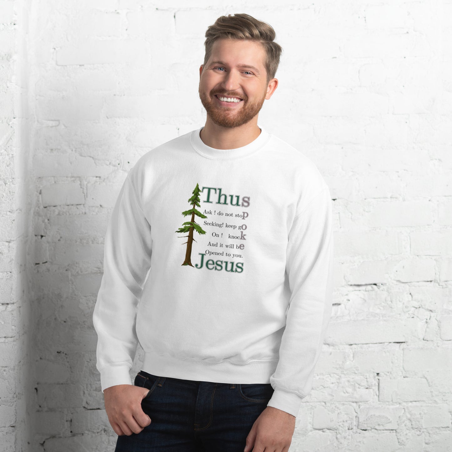 Thus Spoke Jesus – White Unisex Christian Sweatshirt | Faith & Inspiration
